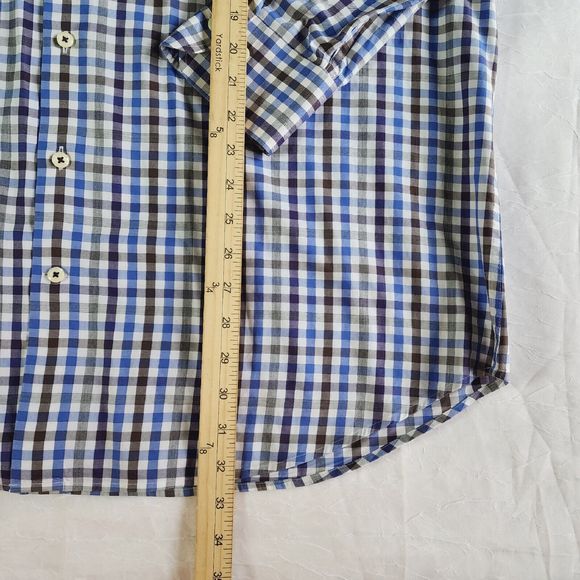 Peter Millar Mens XL Crown Sport Long Sleeve Button Down Tattersall Blue Brown - Picture 6 of 11